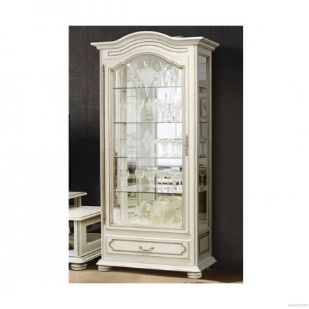 Шкаф с витриной и декором Давиль правый ММ-126-54П белая эмаль
