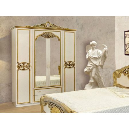 Шкаф 4-х дверный с зеркалами Ольга, размер 1865*600*2420 мм, цвет: Беж/Золото