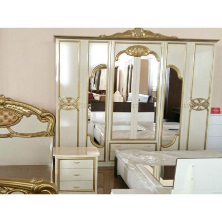 Шкаф 6-ти дверный с зеркалами Ольга, размер 2750*600*2420 мм, цвет: Беж/Золото