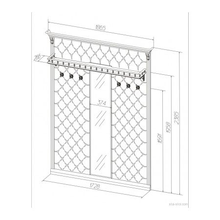 Вешалка с 6 крючками, зеркалом и полкой Б5.10-3, Размеры 1865х266х2385 мм, цвет орех