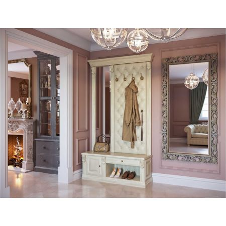Вешалка с обувницей, 4-мя крючками, зеркалом Б5.11-9, Размеры:1260х370х2140 мм, карамель/береза