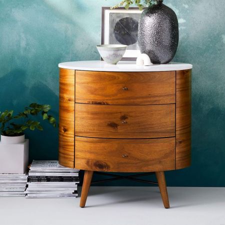 Дизайнерская тумба прикроватная Penelope 3-Drawer Dresser с мраморной столешницей