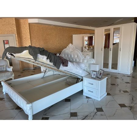 Спальня Мишель 5-ти ств. шкаф, белый с зеркалами, 1800*2000 с подъемным механизмом, рамочное зеркало, комод узкий