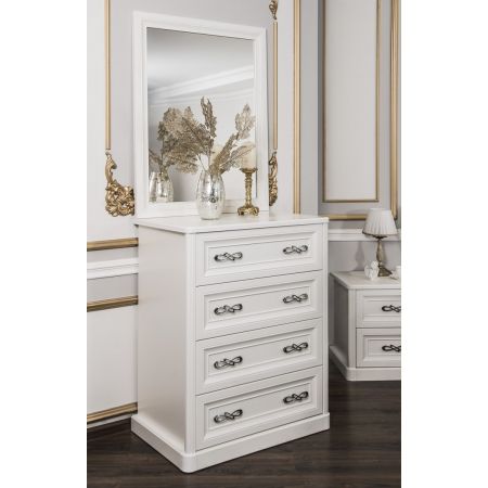 Спальня Мишель 5-ти ств. шкаф, белый с зеркалами, 1800*2000 с подъемным механизмом, рамочное зеркало, комод узкий