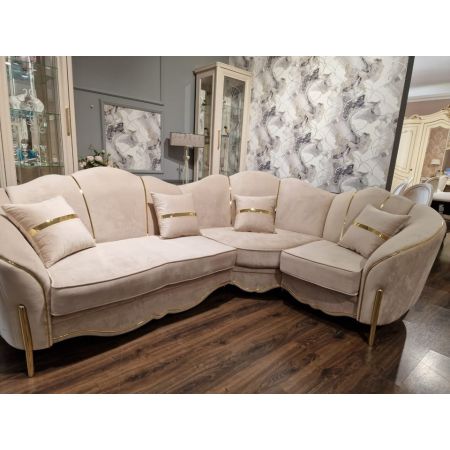 Диван угловой 3-у-1 Lara с раскладным механизмом, декор золото