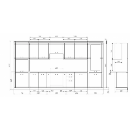 Кухня Тулия угловая 3.75*2.25 графит/золото