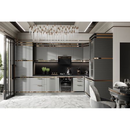 Кухня Тулия угловая 3.75*2.25 графит/золото