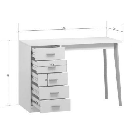 Стол письменный Nordik-2 White, 120 см х 52 см х 81 см